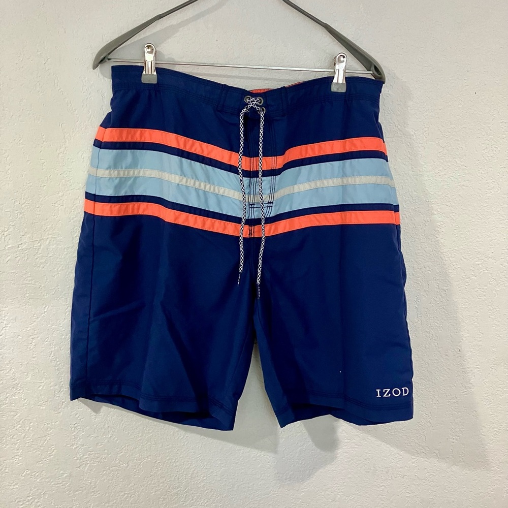 IZOD Men’s large swim trunks swimsuit bottoms blue orange beach vacation pool